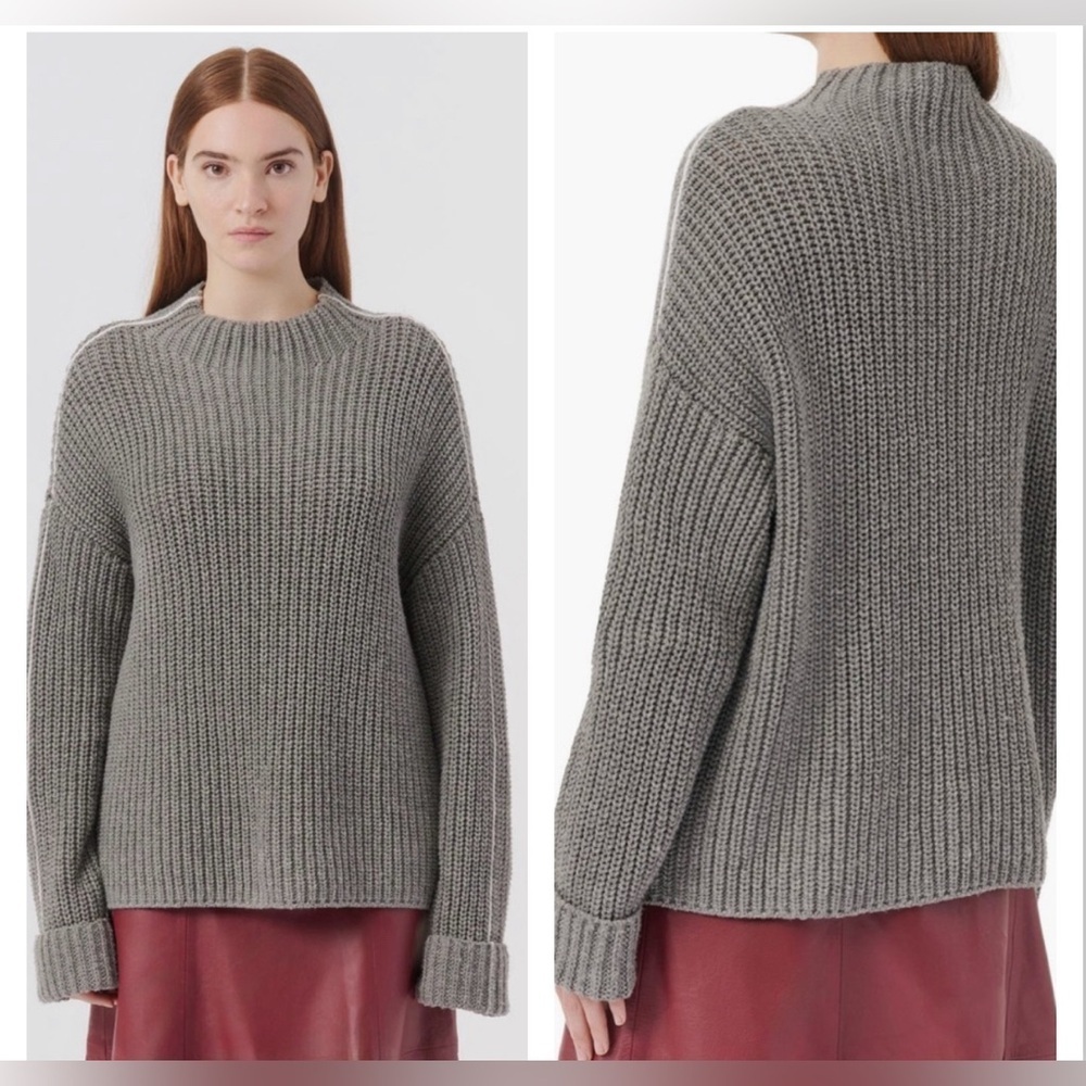 $450 ATM Anthony Thomas Melillo Grey Wool Sweater Sz L Fisherman Grandpa Luxury